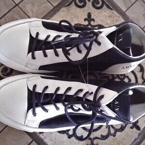 ARMANI EXCHANGE LEATHER & DENIM HIGH TOP SNEAKERS